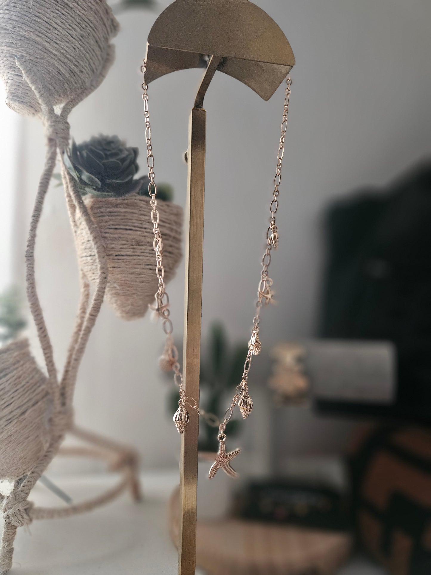 Collier bohème vintage charms étoile de mer coquillages.