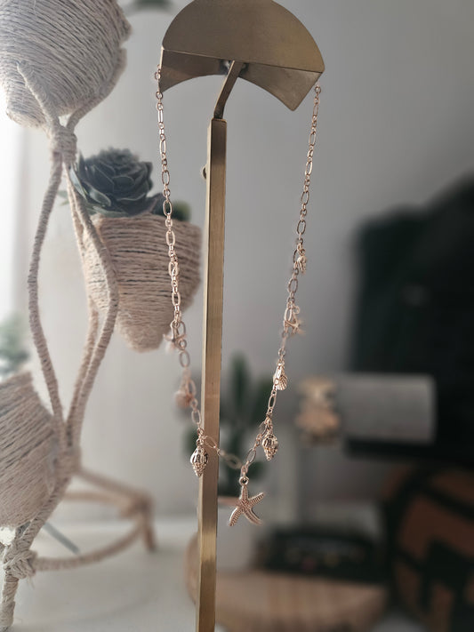 Collier bohème vintage charms étoile de mer coquillages.