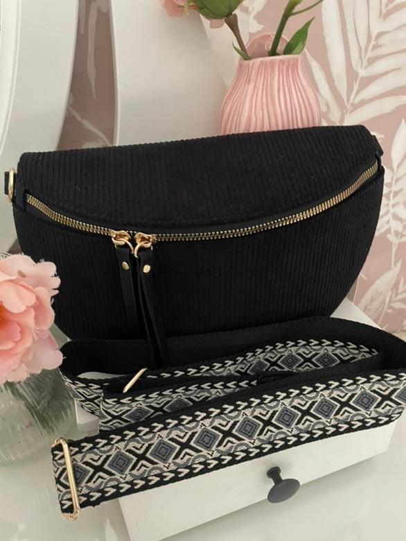 Sac banane en velours côtelé noir