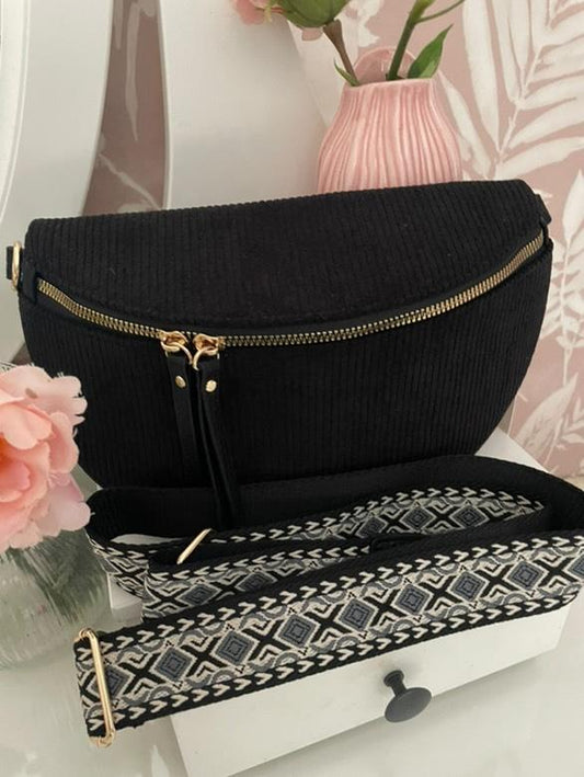 Sac banane en velours côtelé noir