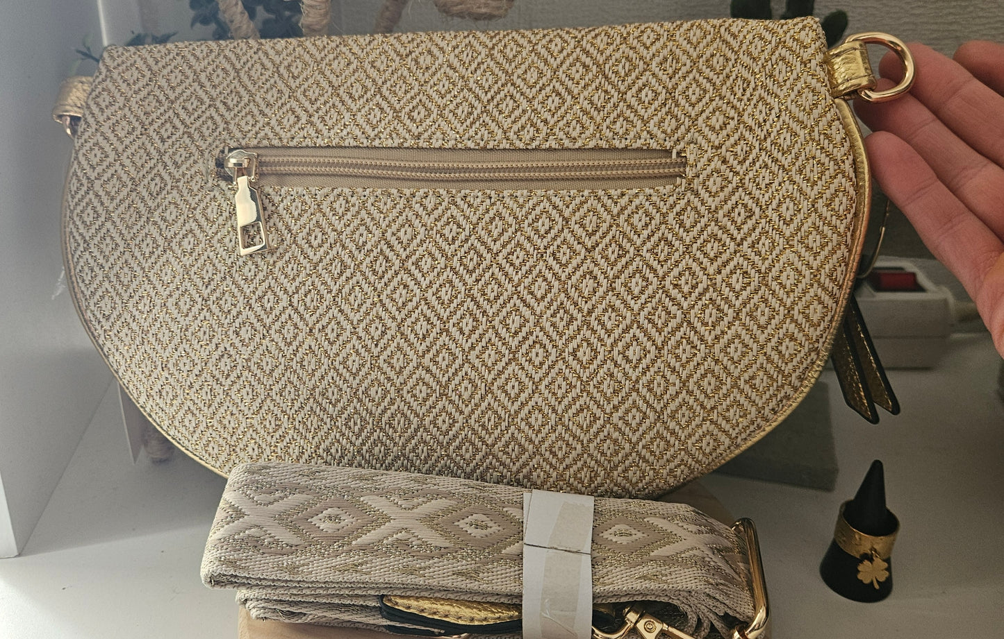 Sac banane doré Tendance Bohême style paille/raphia