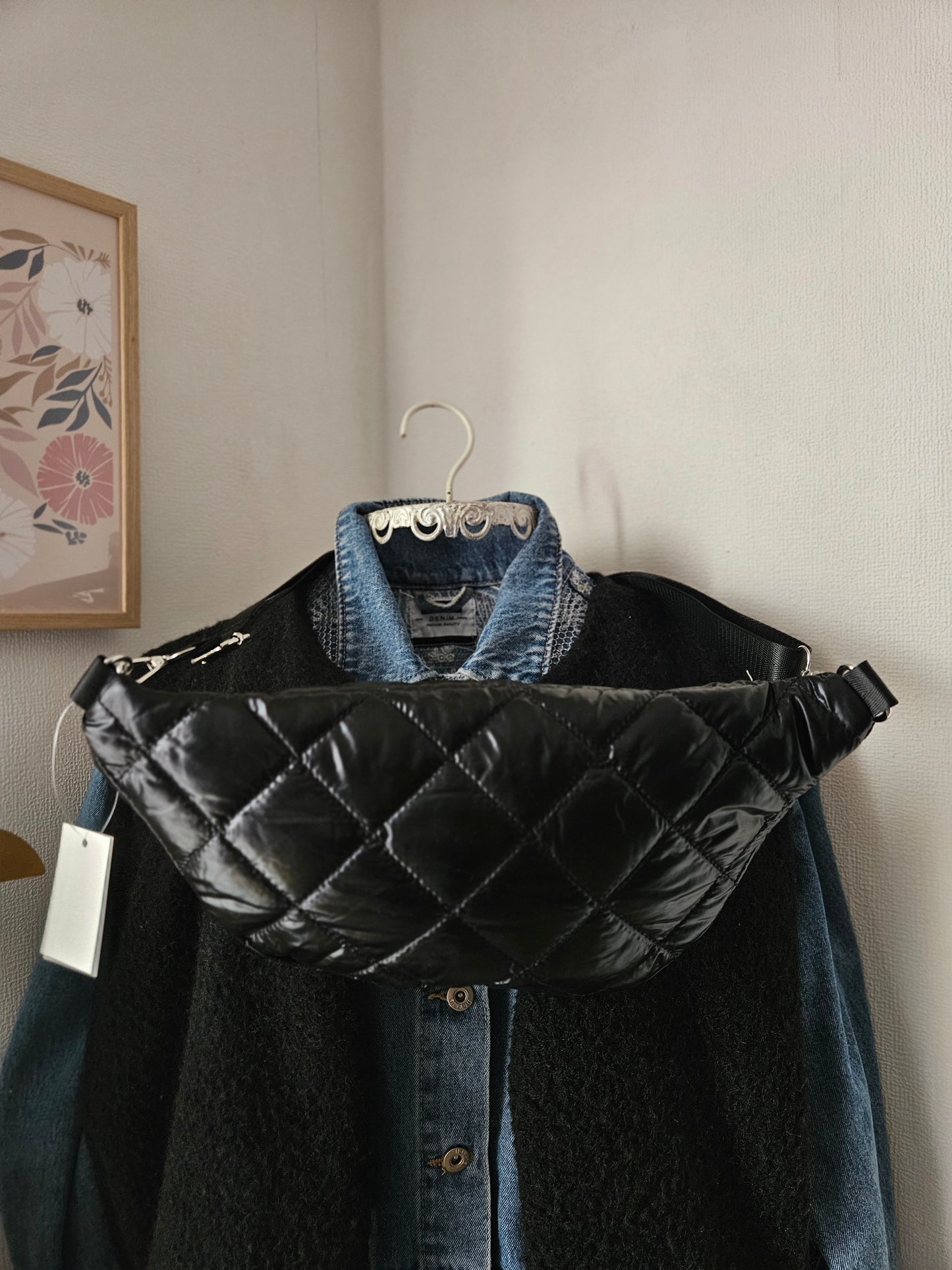 Sac banane bandoulière noir XXL matelassé