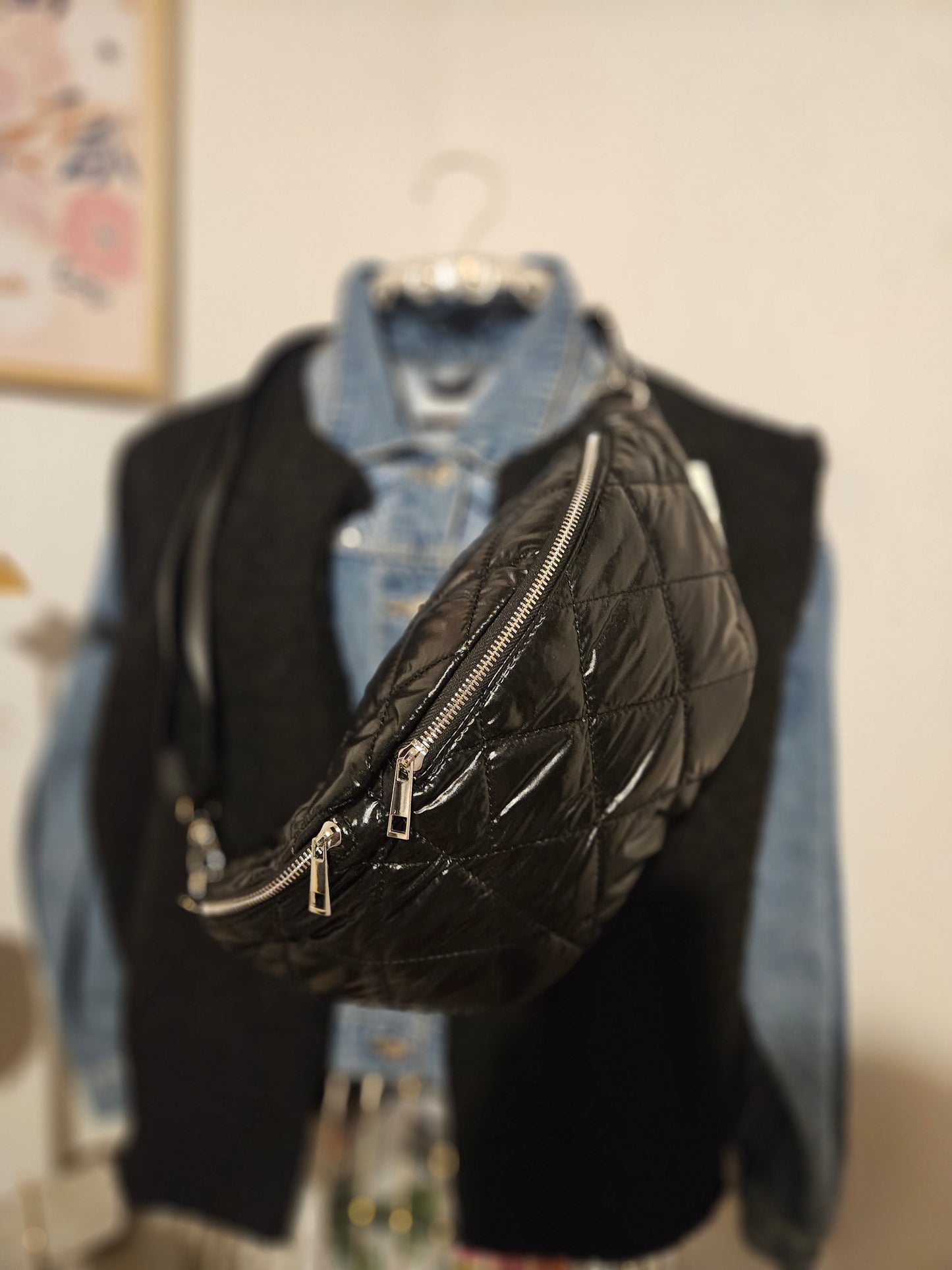 Sac banane bandoulière noir XXL matelassé
