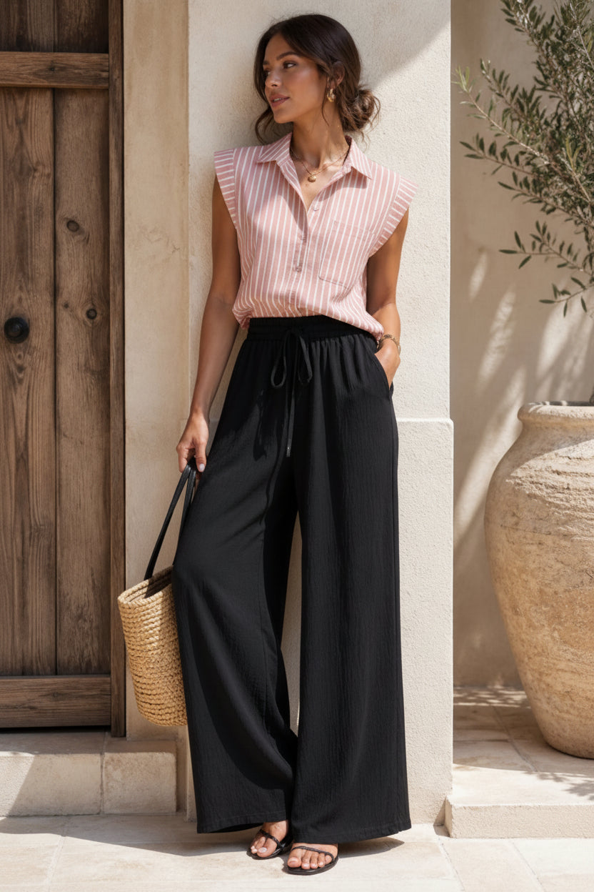 Chemise à rayures sans manches à boutons