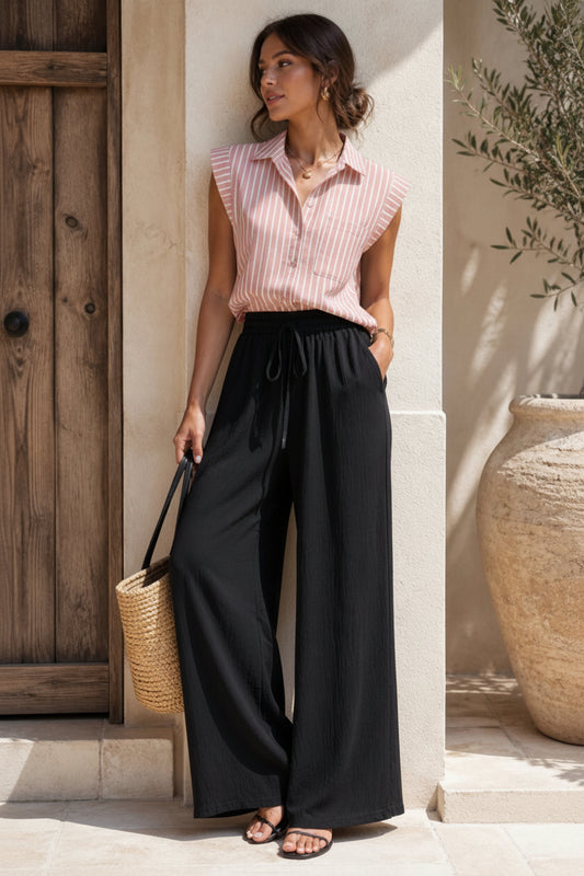 Chemise à rayures sans manches à boutons