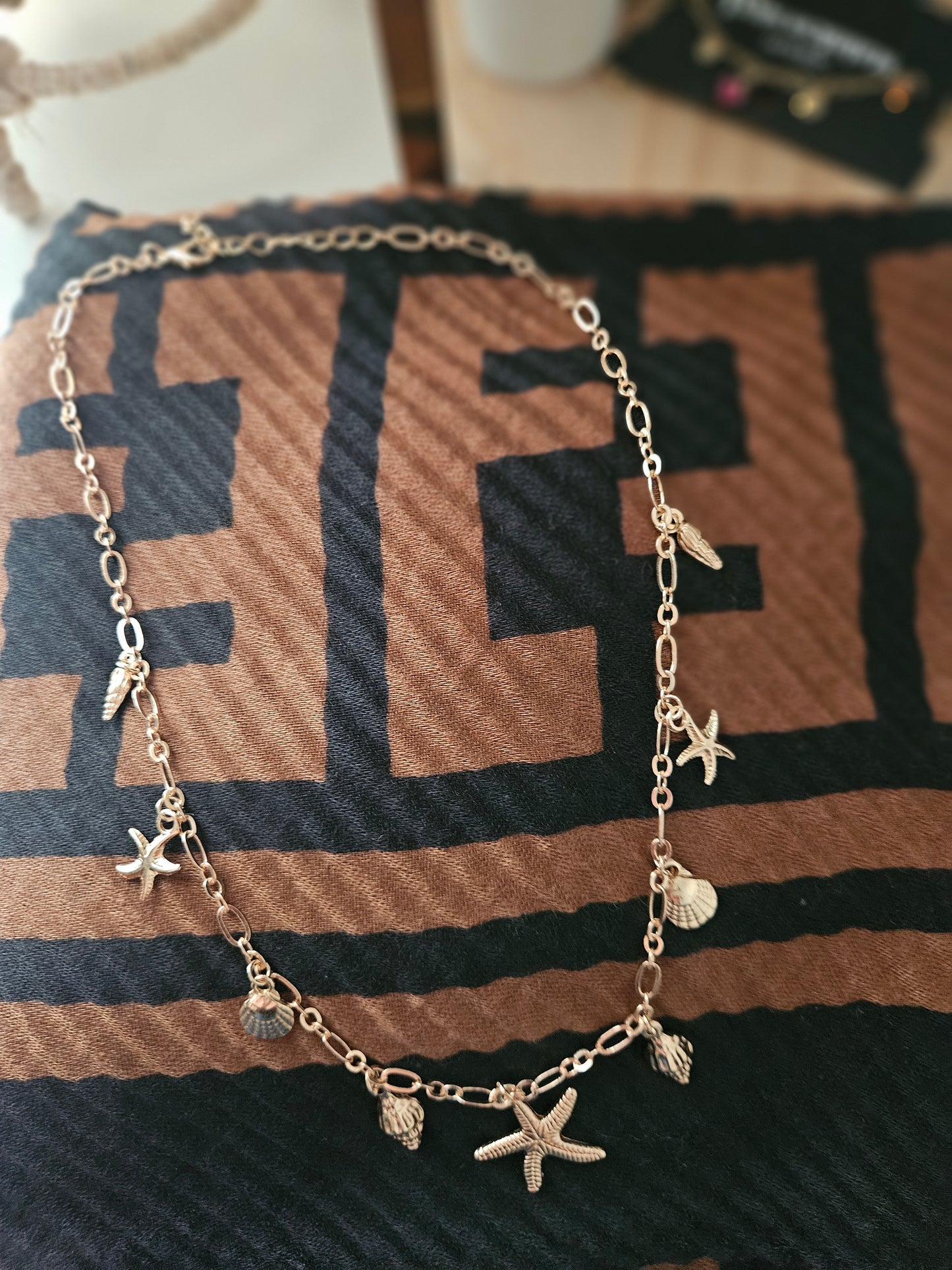 Collier bohème vintage charms étoile de mer coquillages.